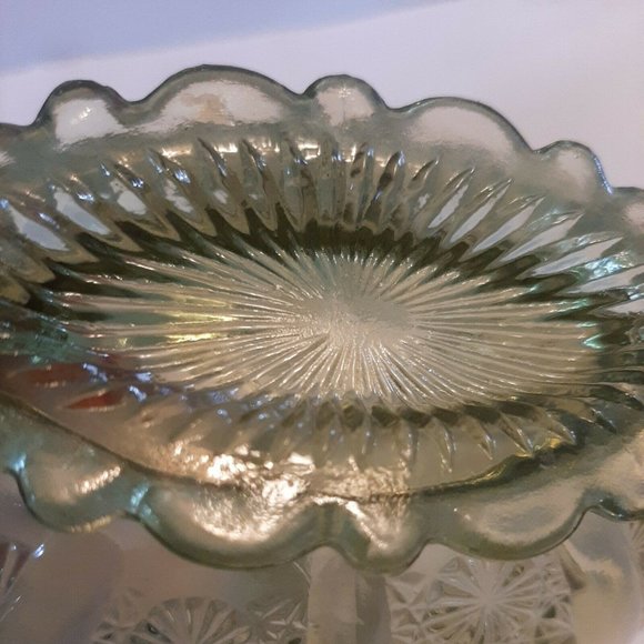 Fenton Green Glass Daisy and Button Oval Basket Split Twig Handle - Picture 9 of 11